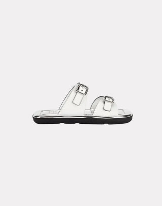 Çift kayışlı Beyaz Deri Kadın Sandalet