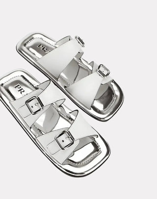 Çift kayışlı Beyaz Deri Kadın Sandalet