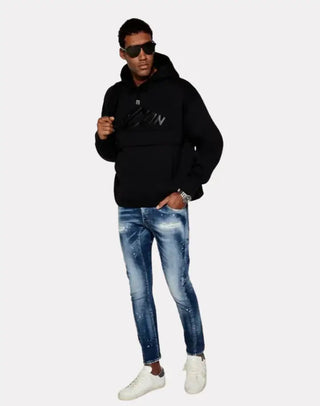 Erkek Siyah Logo Baskılı Sweatshirt