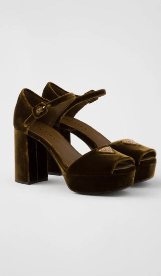 Prada Kadife Platform Sandalet