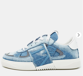 Mavi Denim ve Deri VLTN Alçak Bilekli Sneaker