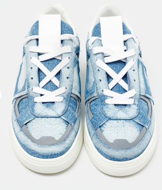 Mavi Denim ve Deri VLTN Alçak Bilekli Sneaker