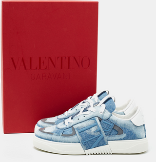Mavi Denim ve Deri VLTN Alçak Bilekli Sneaker