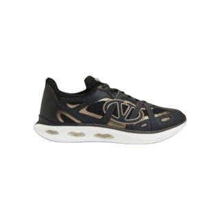 Planet Luxury Brands VLogo Easy Jog siyah deri erkek sneaker, yuvarlak burunlu ve bağcıklı tasarım.