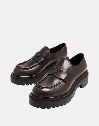 Prada Çift Çikolata Deri Erkek Loafer