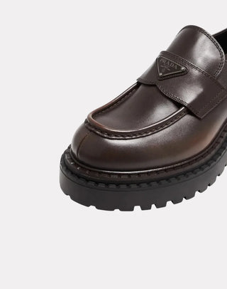 Prada Çift Çikolata Deri Erkek Loafer
