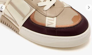 Planet Luxury Brands VL7N bej deri ve naylon erkek sneaker, yan kısımda logo detaylı, kalın tabanlı, İtalyan yapımı.