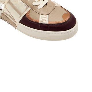 Planet Luxury Brands VL7N bej deri ve naylon erkek sneaker, yan kısımda logo detaylı, kalın tabanlı, İtalyan yapımı.