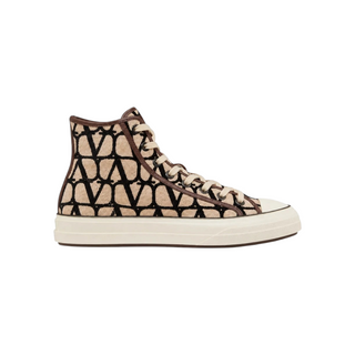 Planet Luxury Brands bej ve siyah renkli, V logolu, yüksek bilekli, kalın tabanlı erkek sneaker ayakkabı