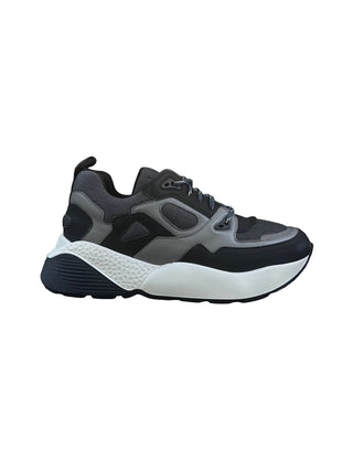 Planet Luxury Brands Ecylipse erkek sneaker, siyah ve gri renkli, kalın tabanlı, file ve deri detaylı spor ayakkabı
