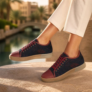 Planet Luxury Brands Etro desenli, lacivert ve bordo renkli, bağcıklı şık erkek sneaker ayakkabı