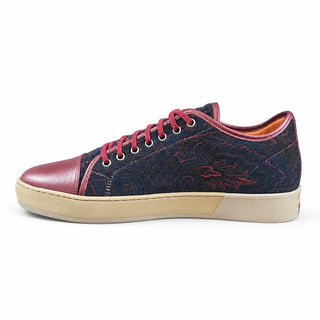 Planet Luxury Brands Etro lacivert desenli kumaş ve bordo deri detaylı erkek sneaker ayakkabı