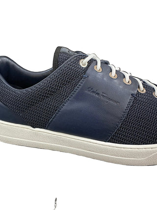 Planet Luxury Brands lacivert dokuma ve deri detaylı Ferragamo erkek sneaker, ortopedik iç tabanlı tasarım