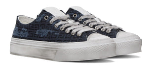 Planet Luxury Brands Givenchy lacivert 4G desenli, bağcıklı, kauçuk tabanlı erkek sneaker ayakkabı