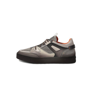 Planet Luxury Brands gri deri erkek sneaker, kalın tabanlı, yuvarlak burunlu ve logo detaylı İtalyan tasarım ayakkabı.