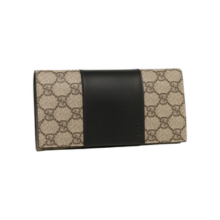 Planet Luxury Brands imzalı, GG logolu kanvas ve siyah deri detaylı Gucci Continental kapaklı cüzdan