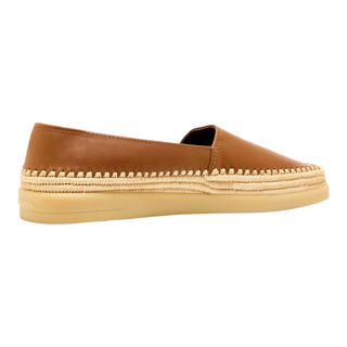 Planet Luxury Brands kahverengi nappa deri erkek espadril, hasır detaylı kauçuk taban ve yuvarlak burun tasarımı.