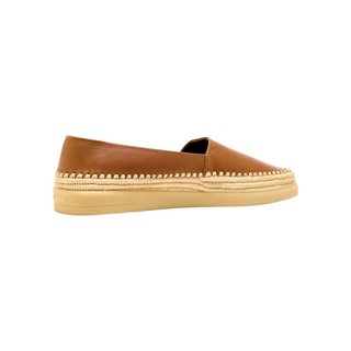 Planet Luxury Brands kahverengi nappa deri erkek espadril, hasır detaylı kauçuk taban ve yuvarlak burun tasarımı.