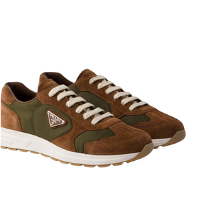 Planet Luxury Brands kahverengi Re-Nylon ve süet detaylı, metal logolu Prax 2.0 erkek sneaker ayakkabı