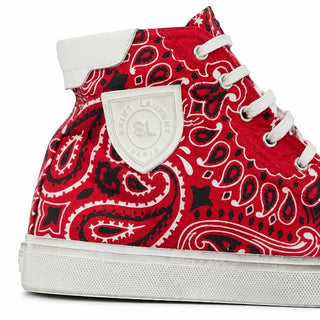 Planet Luxury Brands kırmızı bandana desenli kanvas spor ayakkabı, beyaz kauçuk tabanlı ve yan logo detaylı
