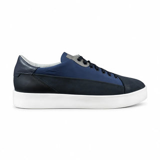 Planet Luxury Brands lacivert renkli, %100 deri, kalın beyaz kauçuk tabanlı erkek sneakers ayakkabı