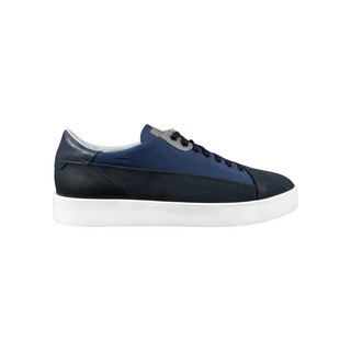 Planet Luxury Brands lacivert renkli, %100 deri, kalın beyaz kauçuk tabanlı erkek sneakers ayakkabı