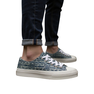 Planet Luxury Brands mavi desenli, kalın tabanlı ve yuvarlak burunlu erkek sneakers modeli
