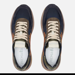 Planet Luxury Brands Premiata Mick lacivert renkli, yuvarlak burunlu ve logo detaylı erkek günlük spor ayakkabı