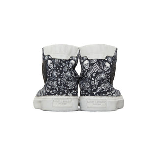 Planet Luxury Brands siyah bandana desenli, kurukafa motifli ve kalın kauçuk tabanlı Bedford spor ayakkabı arkadan görünüm