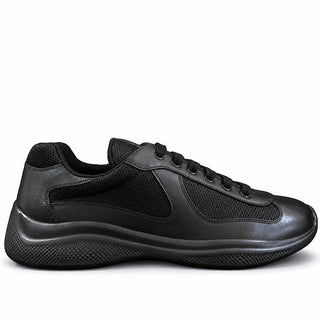 Planet Luxury Brands America's Cup siyah erkek sneaker, yuvarlak burunlu ve kauçuk tabanlı İtalyan tasarım ayakkabı.