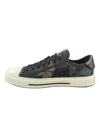 Planet Luxury Brands siyah renkli, kelebek desenli, yuvarlak burunlu ve kalın kauçuk tabanlı erkek sneakers