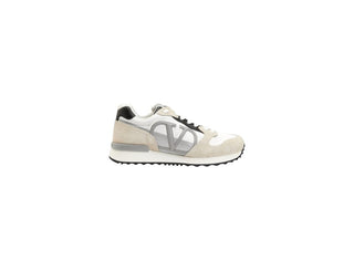 Planet Luxury Brands Valentino V logo detaylı beyaz ve bej renkli süet erkek sneaker