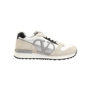 Planet Luxury Brands Valentino V logo detaylı beyaz ve bej renkli süet erkek sneaker