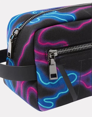 Planet Luxury Brands Valentino Garavani siyah neon desenli VLTN logolu fermuarlı unisex el çantası