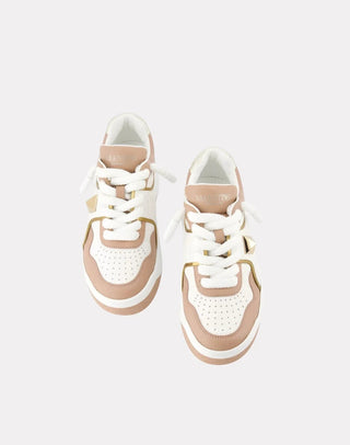 Planet Luxury Brands Valentino Garavani One Stud XL pudra rengi deri kadın sneaker, kalın tabanlı ve bağcıklı tasarım.