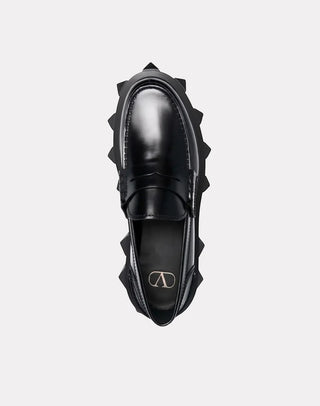 Planet Luxury Brands Valentino Garavani siyah hakiki deri kalın tabanlı kadın loafer ayakkabı üstten görünüm