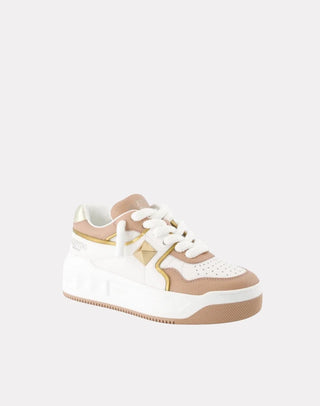 Planet Luxury Brands Valentino Garavani One Stud XL beyaz ve bej renkli, kalın tabanlı, deri detaylı kadın sneaker