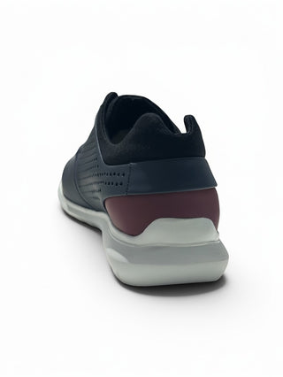 Planet Luxury Brands Zegna mavi ve kırmızı deri, delikli detaylara sahip kalın tabanlı erkek sneaker arka görünümü