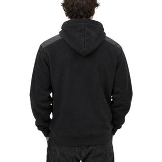 Planet Luxury Brands siyah Prada kapüşonlu sweatshirt, omuzlarda panel detaylı ve arkadan görünüm