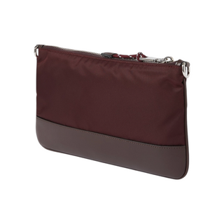 Planet Luxury Brands bordo ve kahverengi Re-Nylon deri detaylı gümüş fermuarlı Speedrock çanta